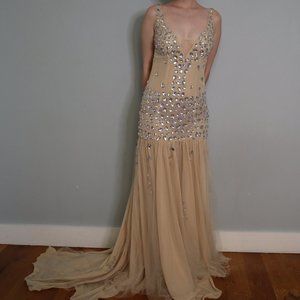 Sequined Princess Dress in Nude - Handmade